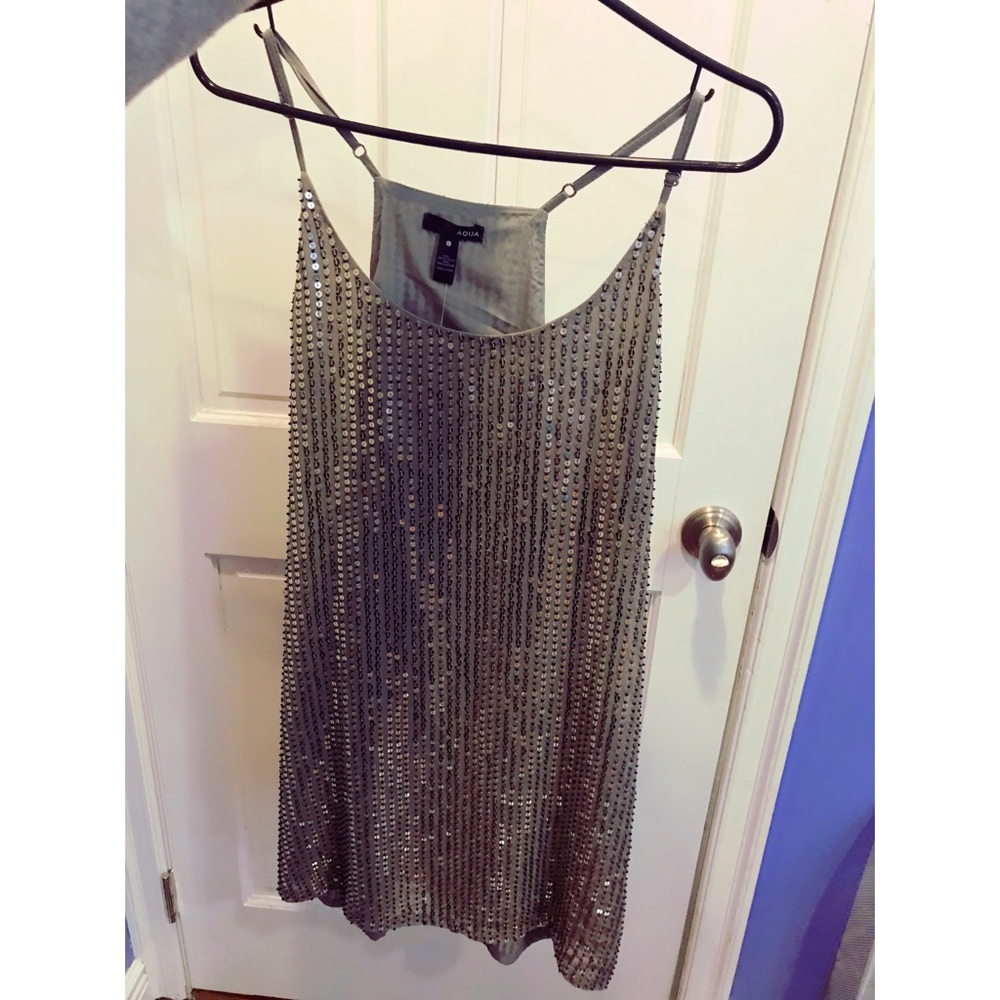 Aqua gray sequin party slip dress